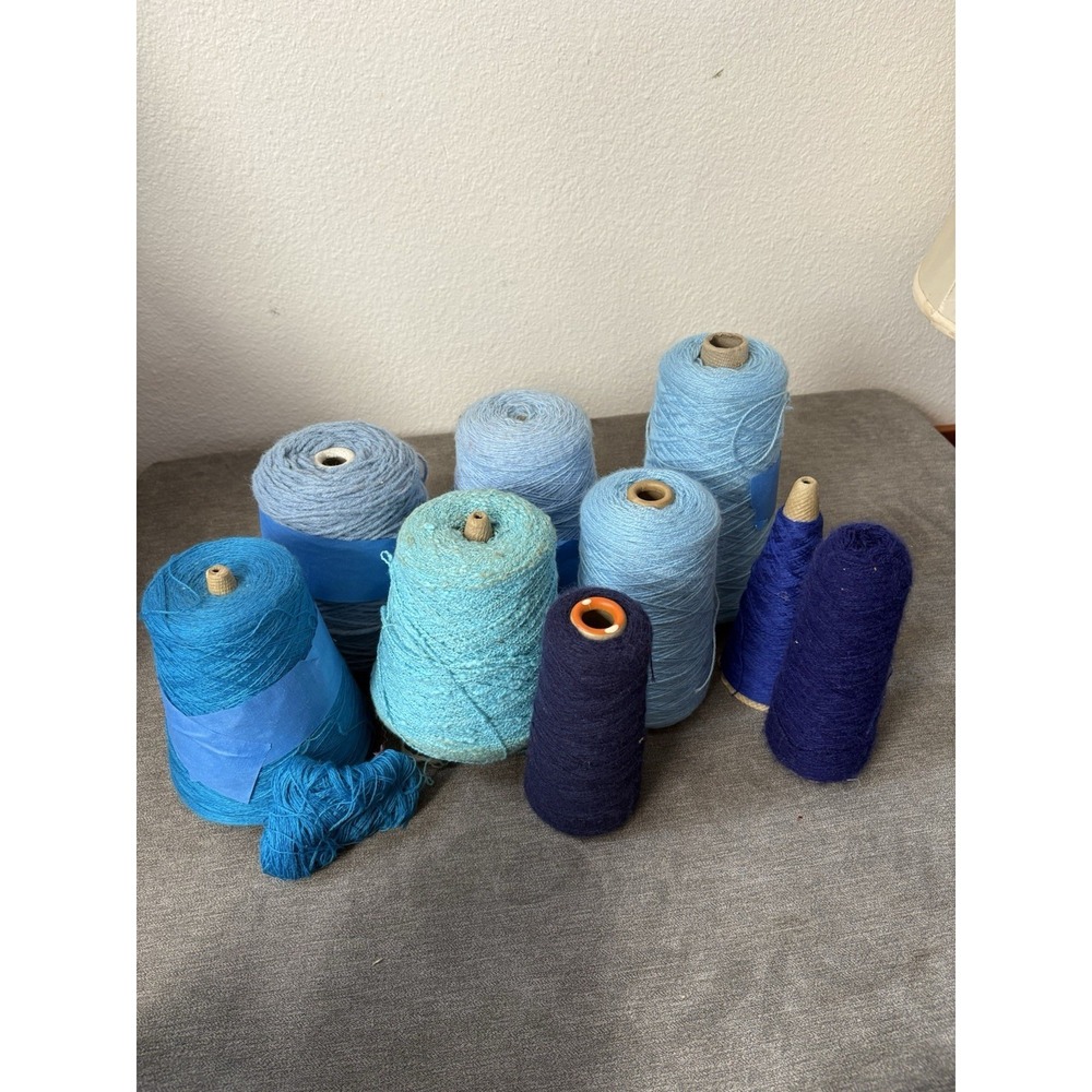 Lot 9 Cones Yarn for Knitting Machines Various Brands‎ & Weights Blues